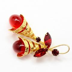 Red Cabochons Plastic Brooch