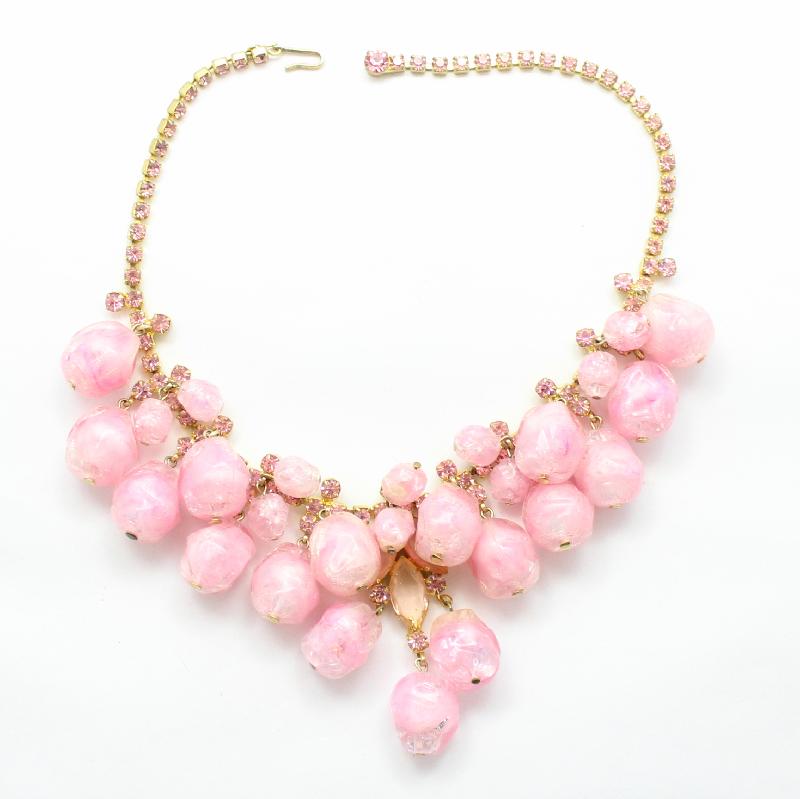 Front view of Pink Navettes Plastic Necklace