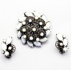 White (chalk Or Milk) Navettes Brooch