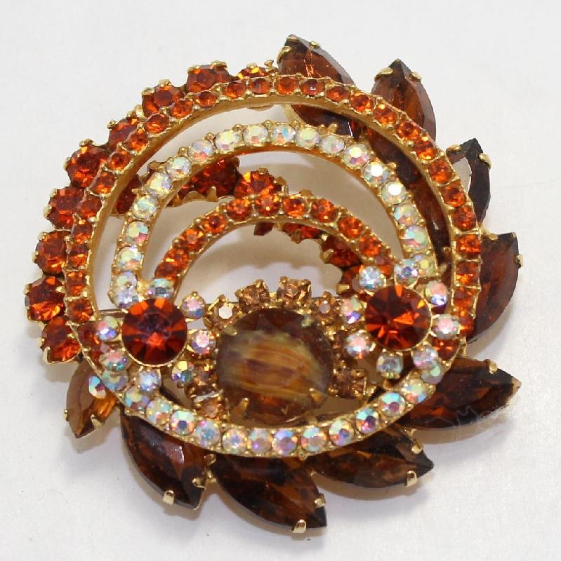 Front view of Topaz Navettes Striped Brooch