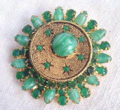 Green Cabochons Striped Pin Pendant