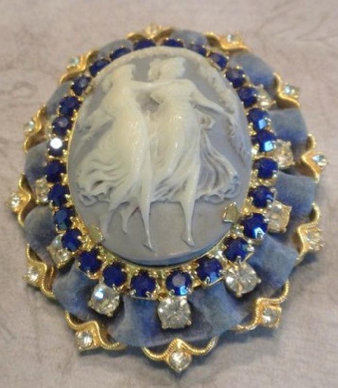 Front view of Blue Oval Molded/Cut Brooch