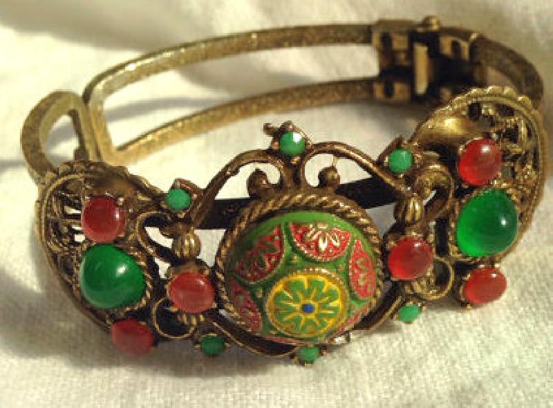 Front view of Multiple Colors Cabochons Painted (hand/Transfer) Bracelet Clamper