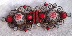 Red Cabochons Painted (hand/Transfer) Dress Clip