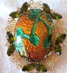 Green Cabochons Multi-Color/Shaded Brooch