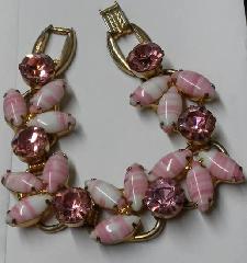 Pink Cabochons Striped Bracelet 5 Link