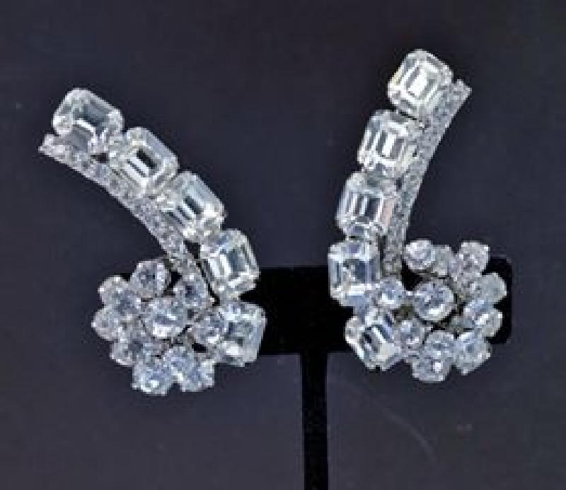 Front view of Clear Emerald Cut Earrings Clip