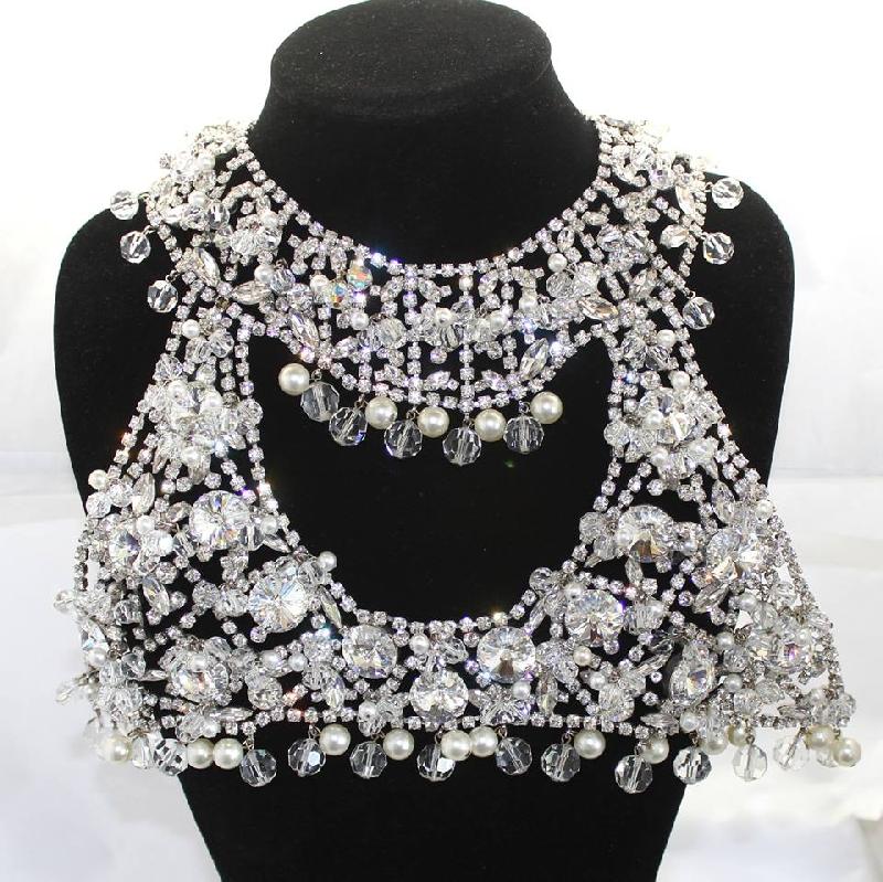 Front view of Clear Navettes Rivoli/Margarita Necklace