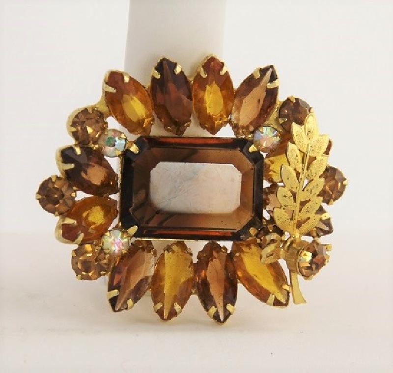 Front view of Topaz Emerald Cut Brooch