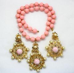 Pink Cabochons Spotted Earrings Clip