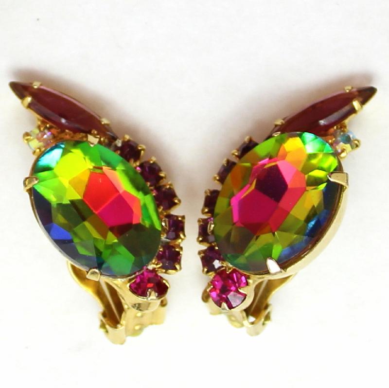 Front view of Purple (cardinal) Oval Multi-Color/Shaded Earrings Clip