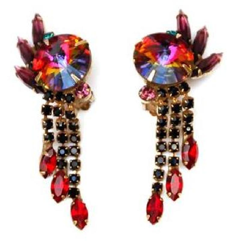 Front view of Multiple Colors Navettes Rivoli/Margarita Earrings Clip