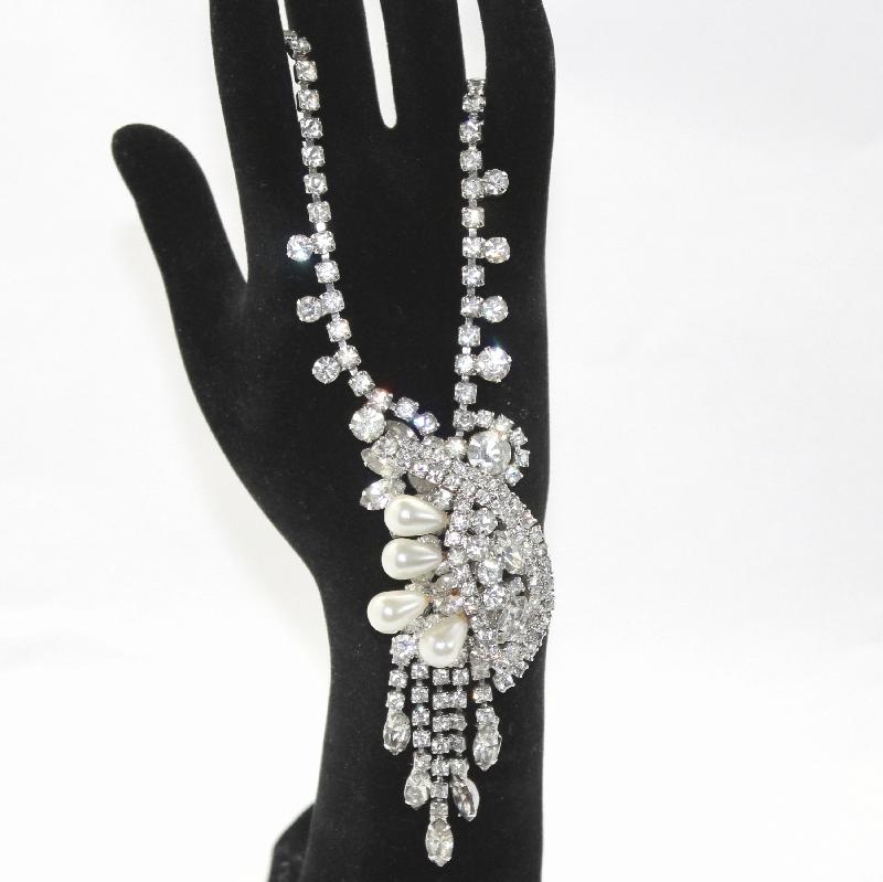 Front view of Clear Navettes Pearl Necklace