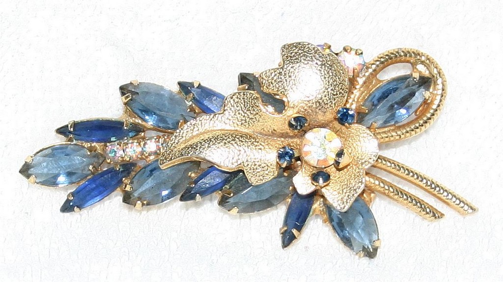 Front view of Blue Navettes Brooch