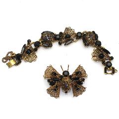 Black (jet) Cabochons Molded/Cut Bracelet 5 Link