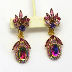 Multiple Colors Oval Multi-Color/Shaded Earrings Clip