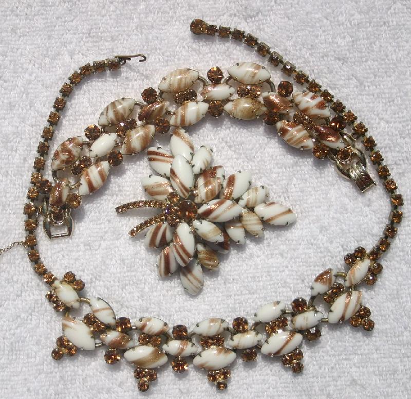 Front view of White (chalk Or Milk) Navettes Striped Necklace