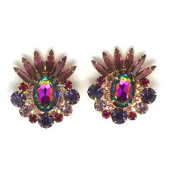 Purple (cardinal) Oval Multi-Color/Shaded Earrings Clip