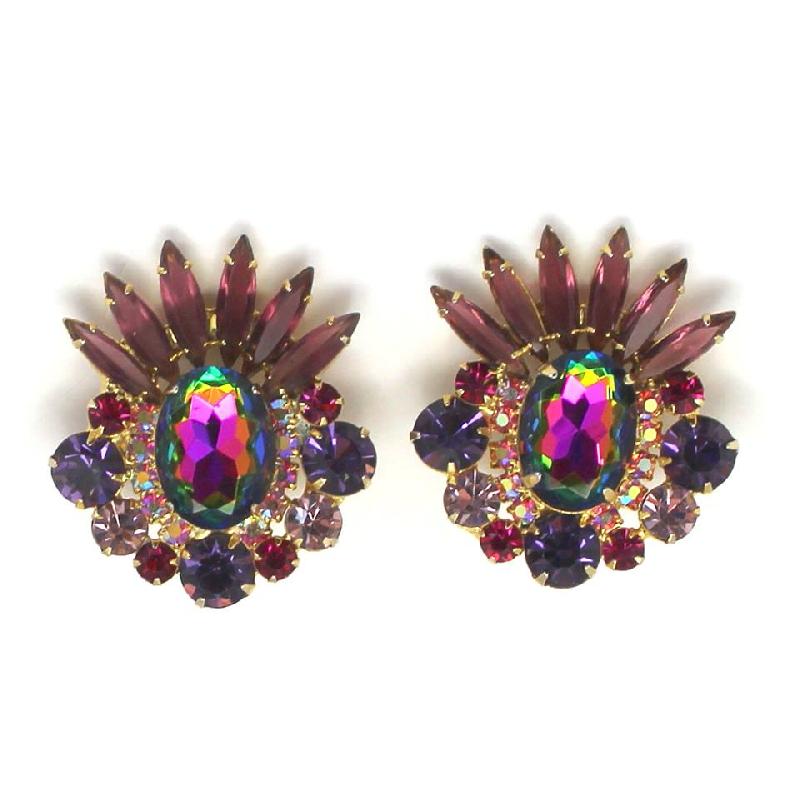 Front view of Purple (cardinal) Oval Multi-Color/Shaded Earrings Clip