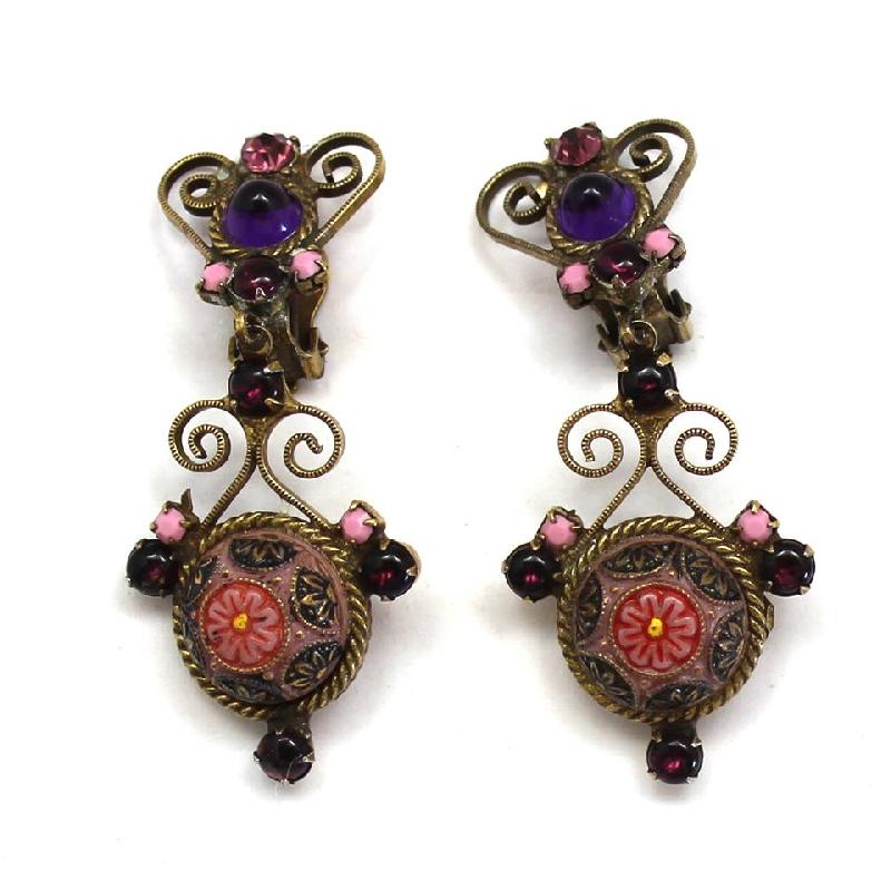 Front view of Pink Cabochons Molded/Cut Earrings Clip