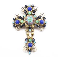 Blue Cabochons Molded/Cut Brooch