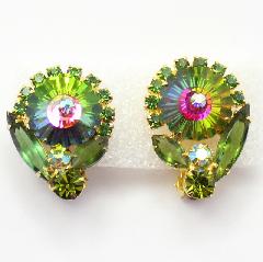 Green Navettes Rivoli/Margarita Earrings Clip