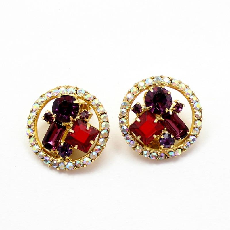 Front view of Purple (cardinal) Square Earrings Clip