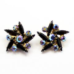 Black (jet) Navettes Earrings Clip