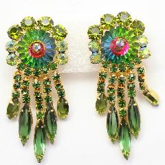 Green Navettes Rivoli/Margarita Earrings Clip
