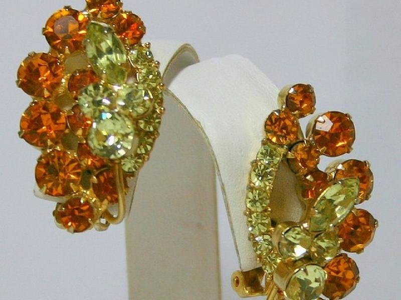 Front view of Multiple Colors Chatons Only Earrings Clip