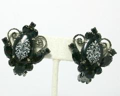 Black (jet) Oval Painted (hand/Transfer) Earrings Clip