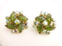 Green Navettes Earrings Clip