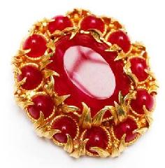 Red Cabochons Plastic Brooch