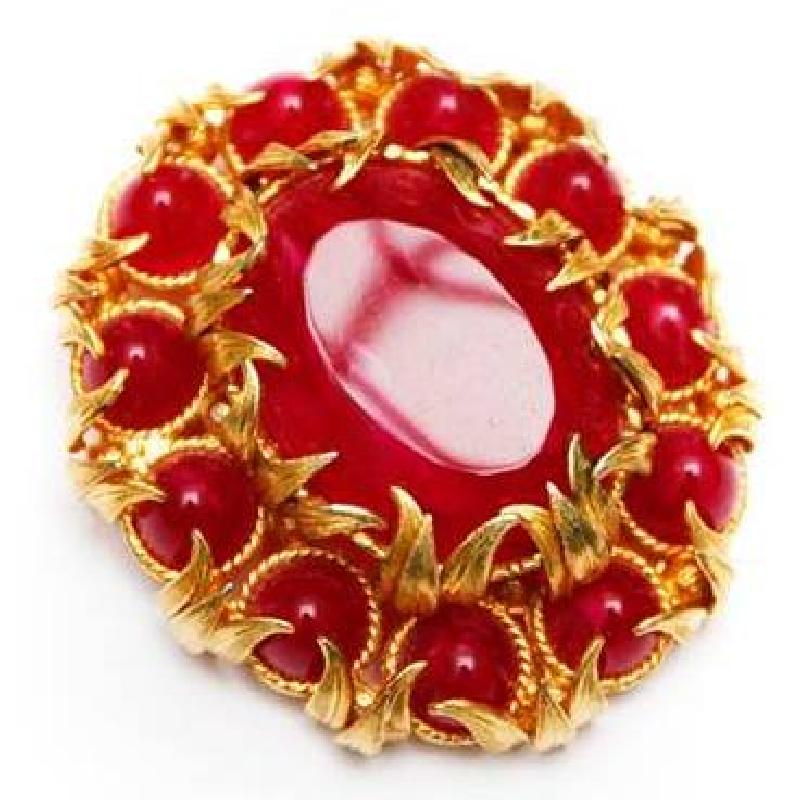 Front view of Red Cabochons Plastic Brooch