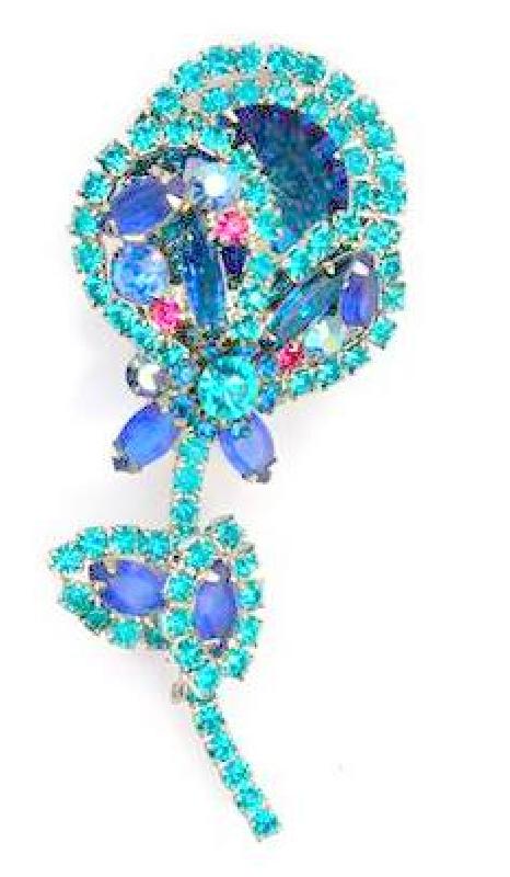 Front view of Blue Navettes Rivoli/Margarita Brooch