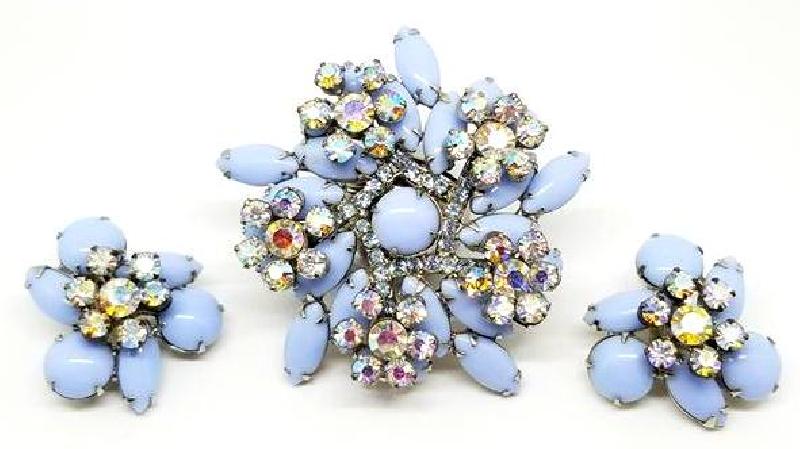 Front view of Blue Cabochons Brooch