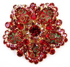 Red Cabochons Molded/Cut Brooch