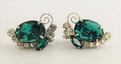 Green Oval Earrings Clip