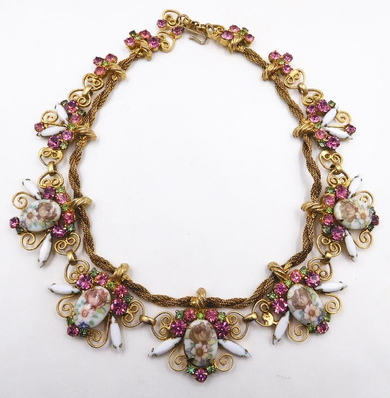 Front view of White (chalk Or Milk) Navettes Painted (hand/Transfer) Necklace