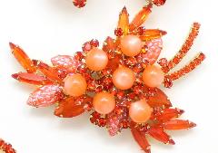 Orange Navettes Molded/Cut Brooch
