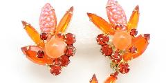 Orange Navettes Molded/Cut Earrings Clip