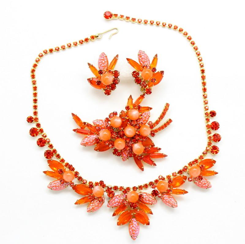 Front view of Orange Navettes Molded/Cut Necklace