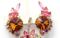 Pink Navettes Rivoli/Margarita Earrings Clip