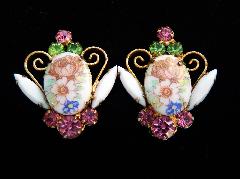 Pink Oval Painted (hand/Transfer) Earrings Clip