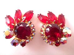 Red Navettes Earrings Clip
