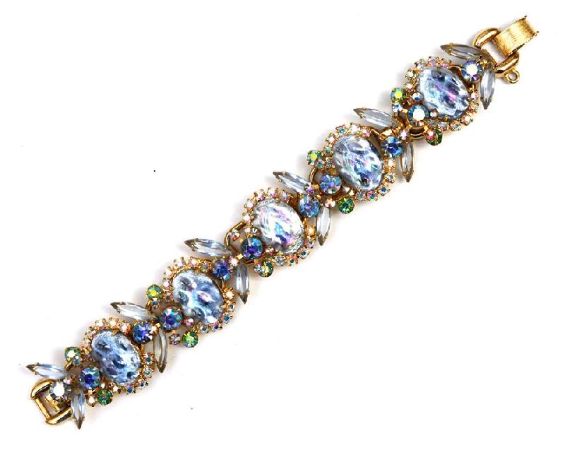 Front view of Blue Cabochons Spotted Bracelet 5 Link