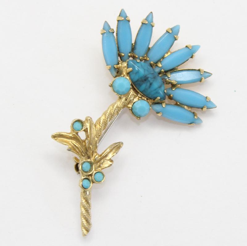 Front view of Turquoise Navettes Spotted Brooch