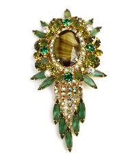 Green Oval Striped Brooch