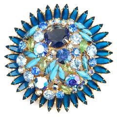 Blue Cabochons Striped Brooch