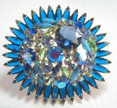 Blue Cabochons Striped Brooch
